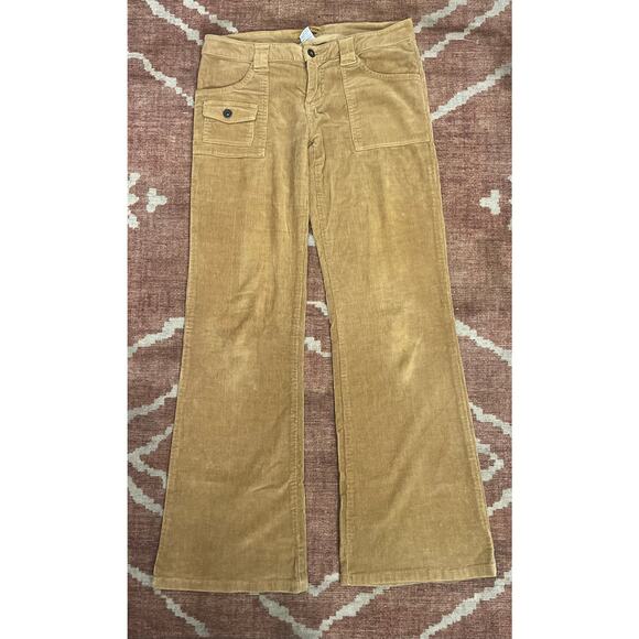 Women’s Boho Vintage Y2K Refuge Low Rise Hipster Corduroy Flare Pants Tan - Picture 2 of 6